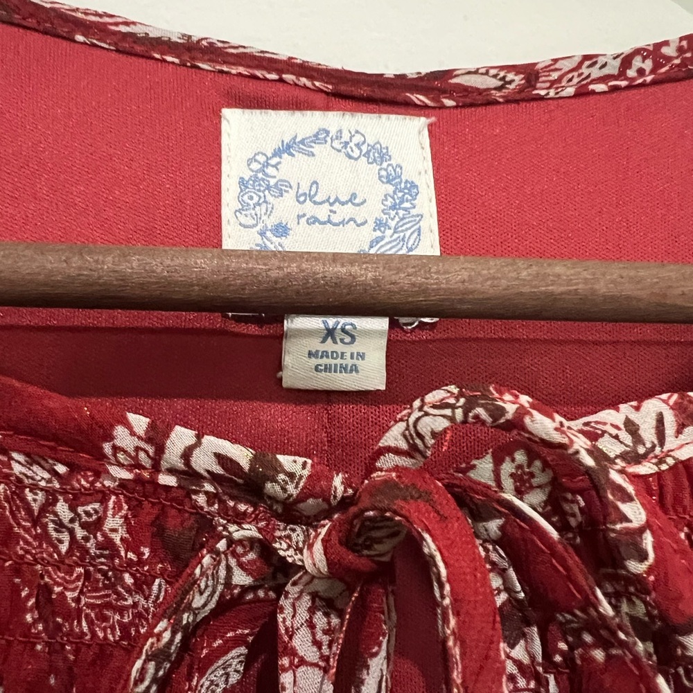 Blue Rain Red Paisley Long Sleeve Tiered Smocked Front Dress Size XS - Picture 2 of 7